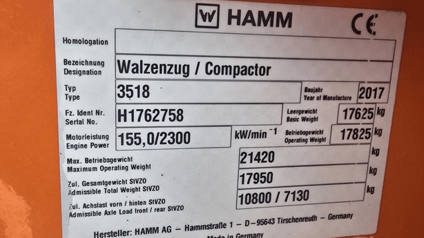 2017 Used Hamm 3518 Roller Compactors