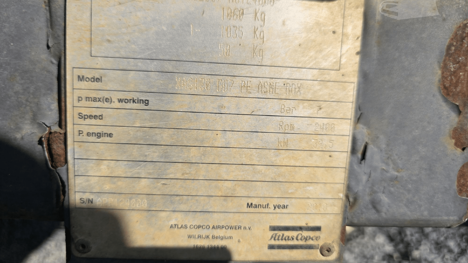 2010 Used Atlas Copco XAS130DD7 Air Compressors
