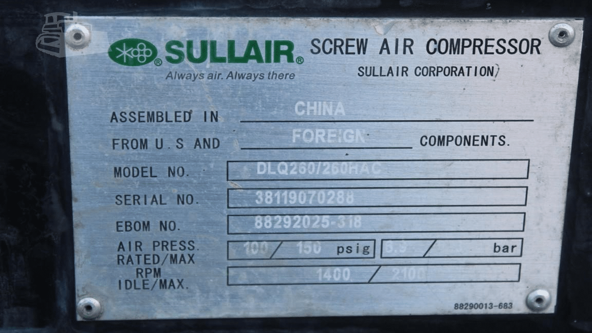 2019 Used SULLAIR 260DLQ Air Compressors