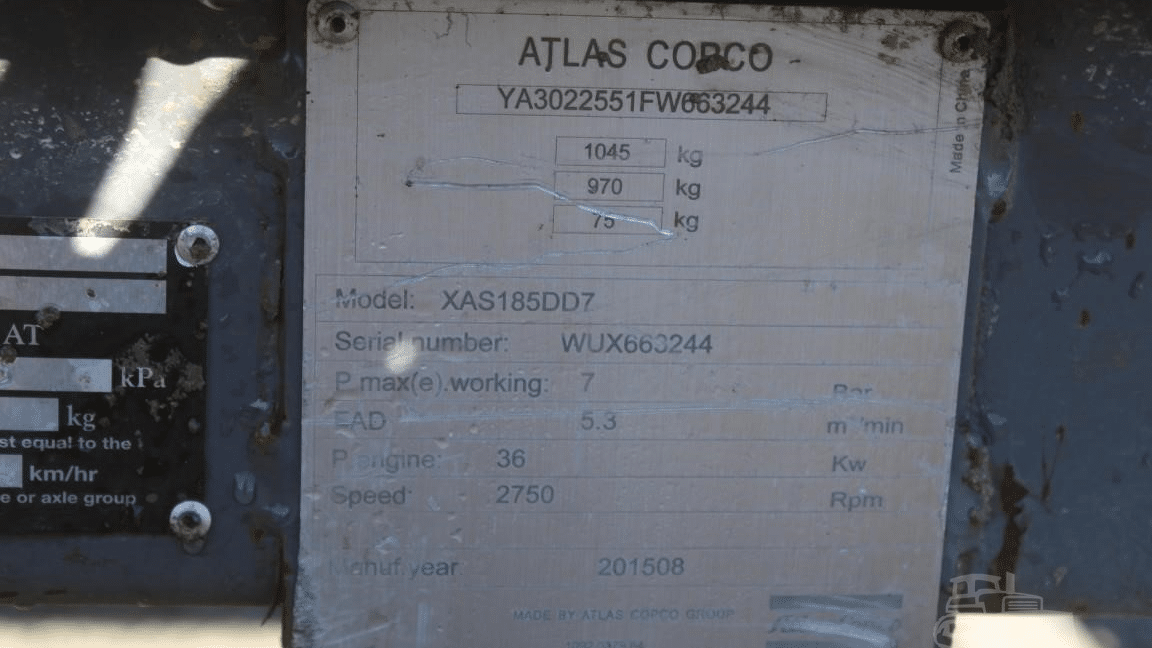 2015 Used Atlas Copco XAS185DD7 Air Compressors