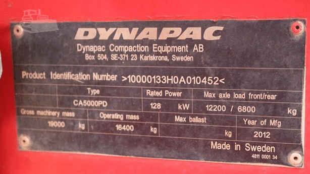 2012 Used Dynapac CA5000PD Roller Compactors