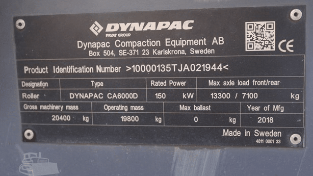 2018 Used Dynapac CA6000D Roller Compactors
