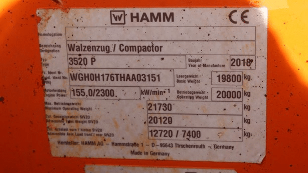 2018 Used Hamm 3520P Roller Compactors
