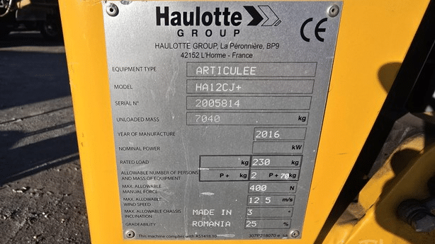 2016 Used Haulotte HA12CJ+ Boom Lifts