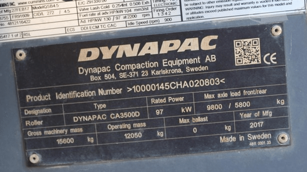2017 Used Dynapac CA3500D Roller Compactors