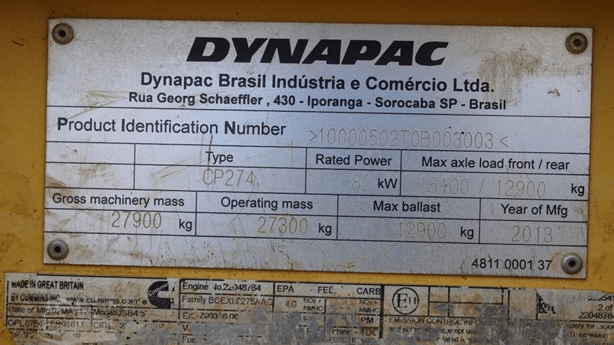 2013 Used Dynapac CP 274 Roller Compactors