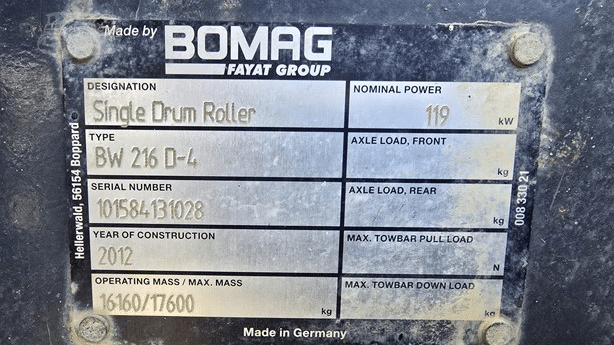 2012 Used Bomag BW216D-4 Roller Compactors