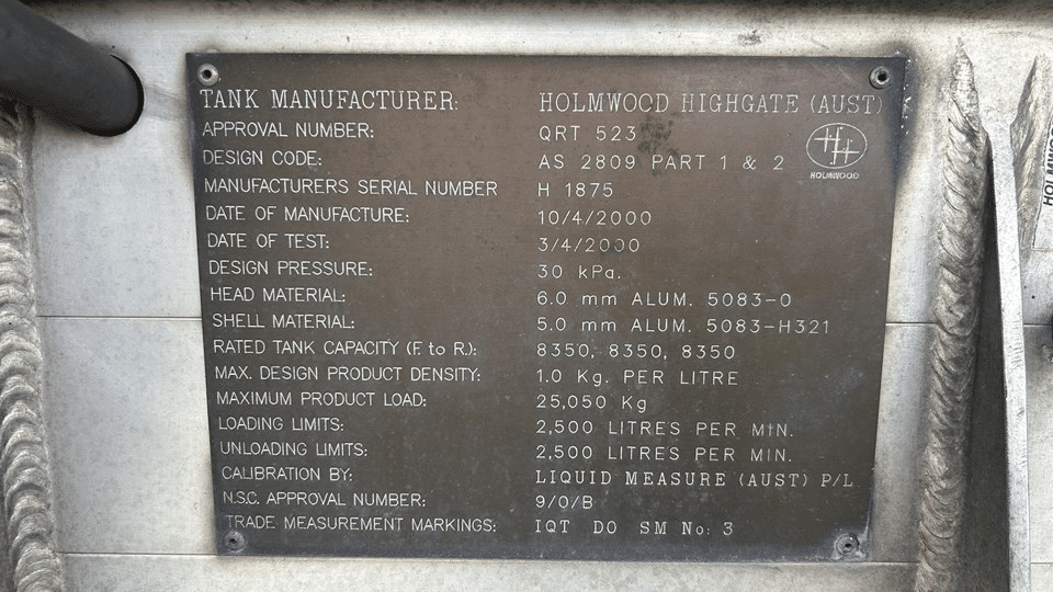 2000 Used Holmwood Tanker
