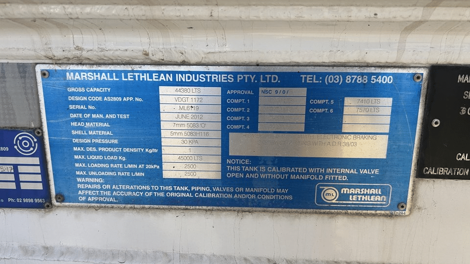 2012 Used Marshall Lethlean Tanker