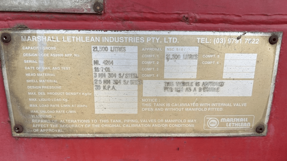2001 Used Marshall Lethlean Tanker