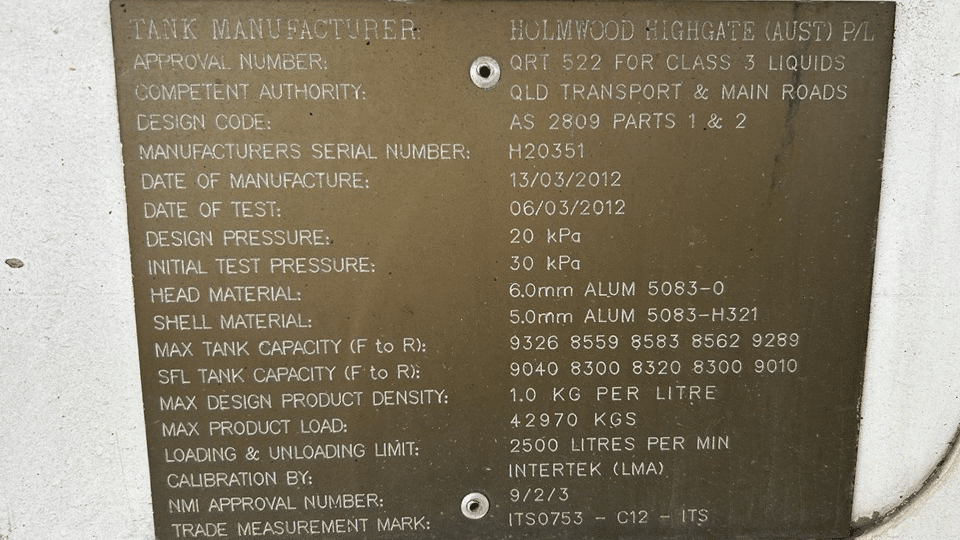 2012 Used Holmwood Tanker