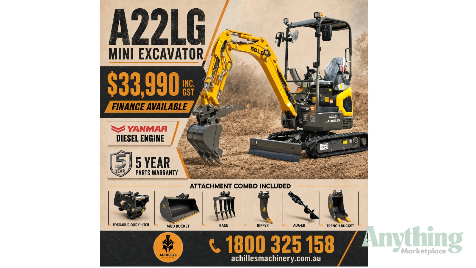 New Achilles A22LG Mini Excavator SDLG In Stock Sydney
