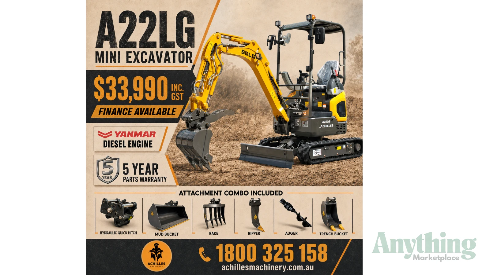 New Achilles A22SE Mini Excavator SDLG In Stock Brisbane