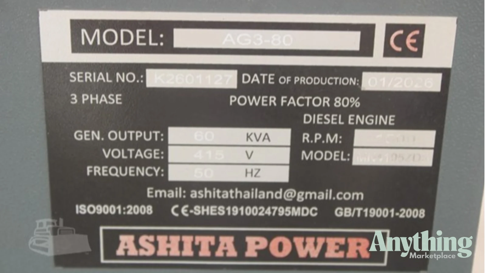 2026 New ASHITA AG3-80 Other Generators