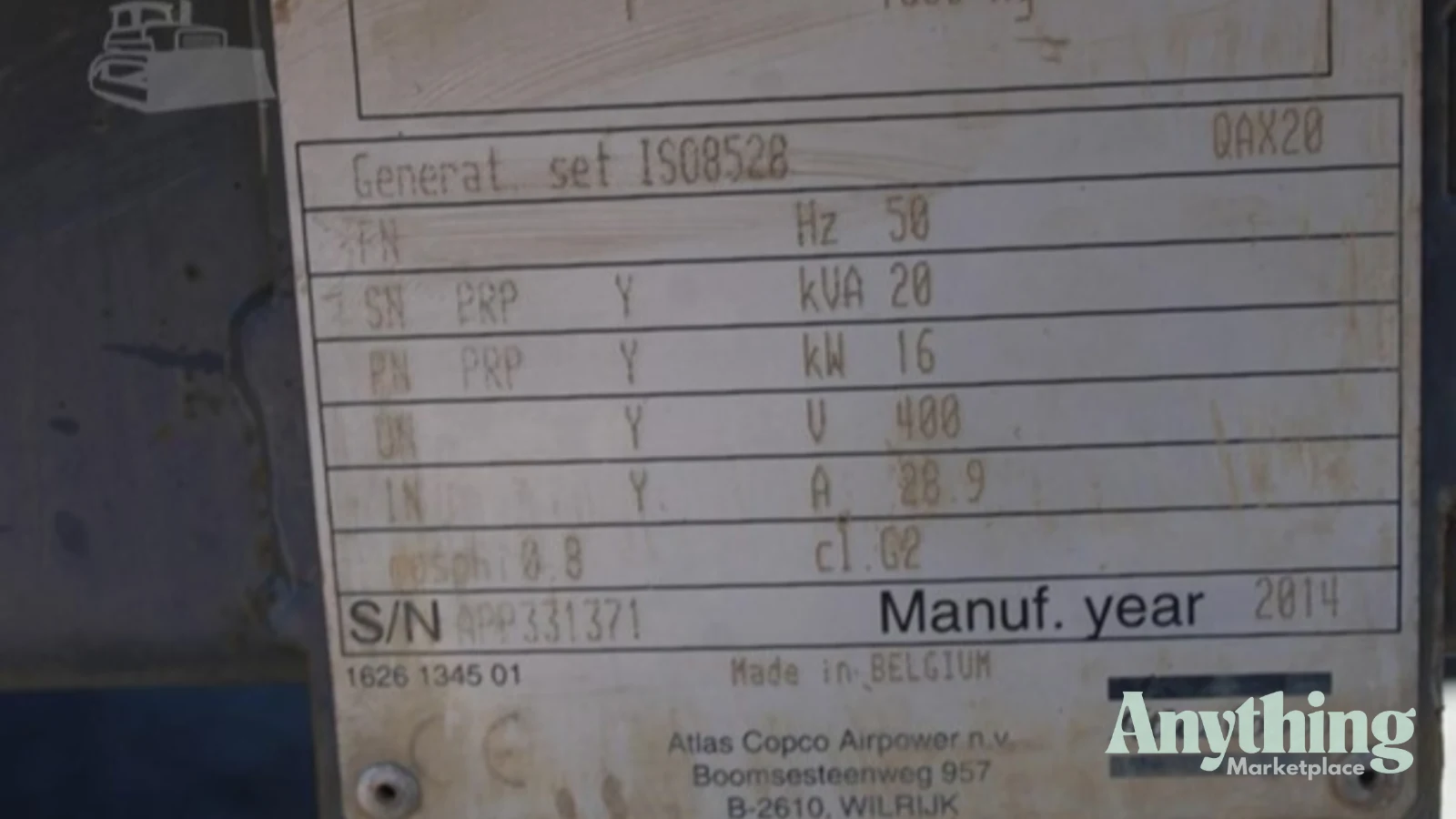 2014 Used Atlas Copco QAX20 Other Generators