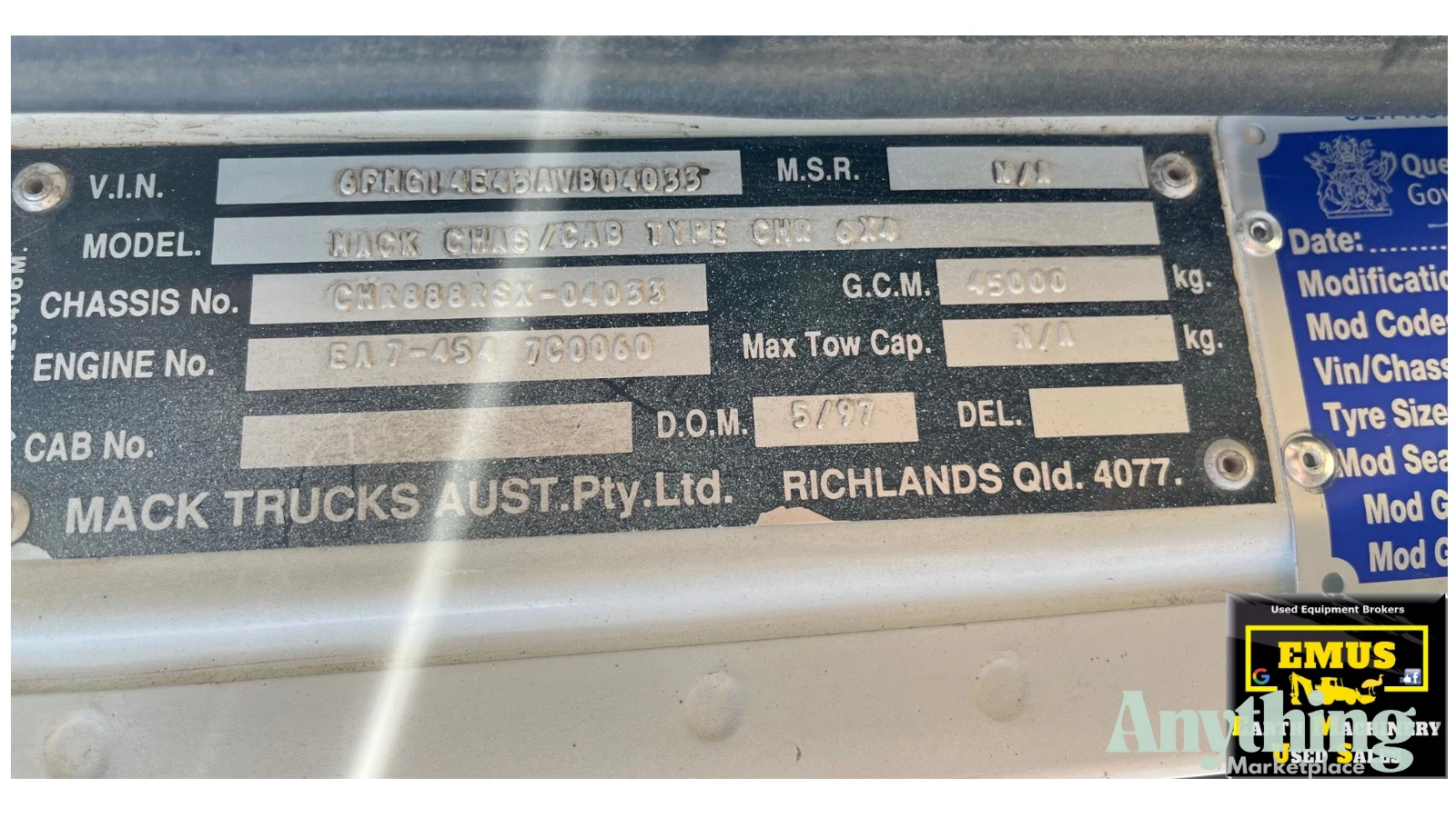 1997 Used Mack CHR 6x4 Series Prime Mover